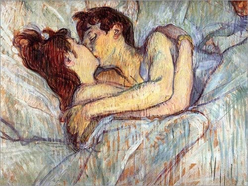 V postelji: poljub, oljna slika na platnu fracoskega slikarja Henrija de Toulouse-Lautrec-a.